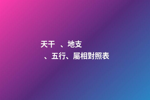 天干、地支、五行、屬相對照表